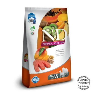 Racao N-D Tropical Selection Caes Adultos Medium e Maxi Salmao com selo